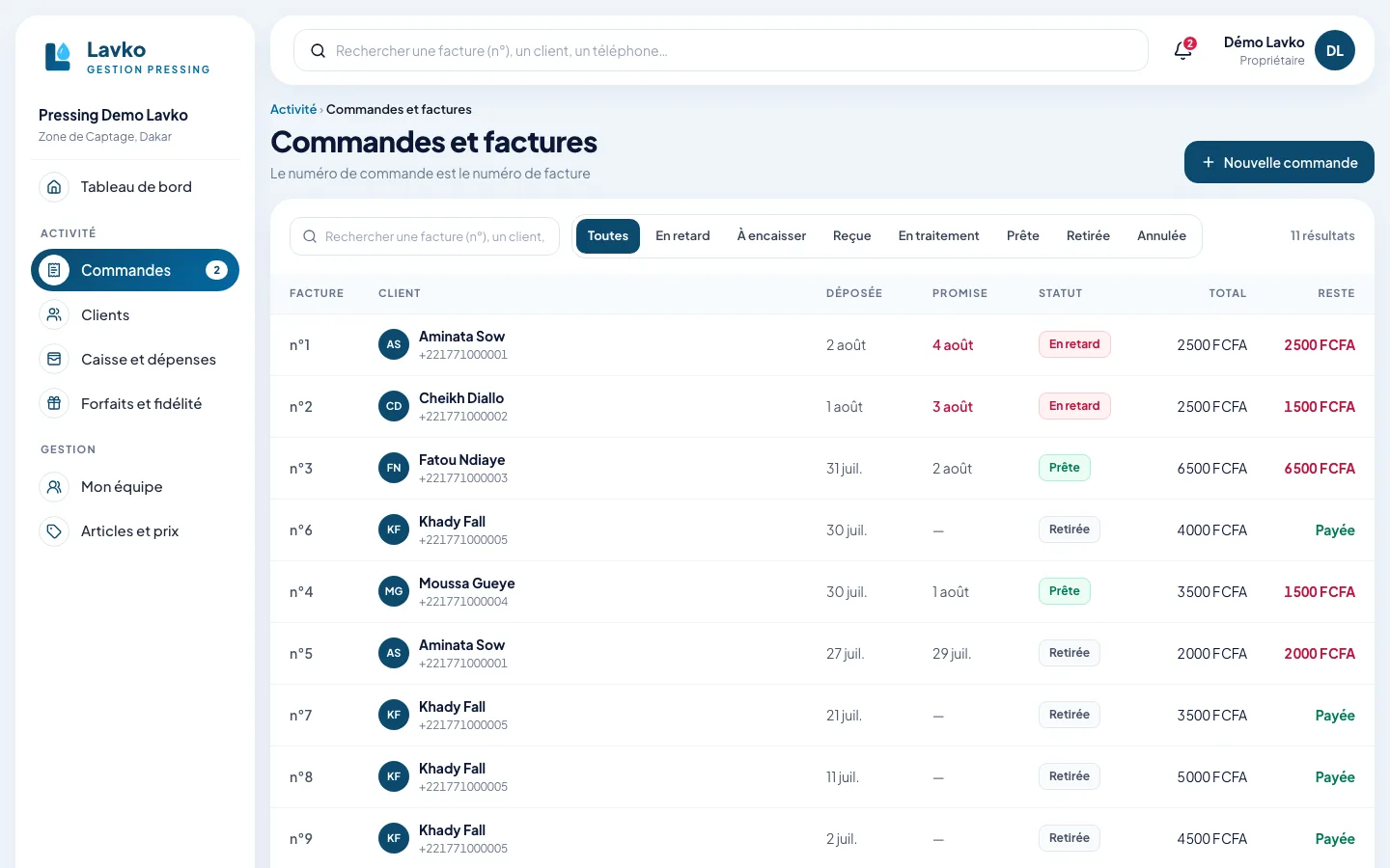 Commandes et factures